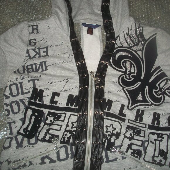 womens DEREON hoodie.Sexy lace-up look. Leather trim.Size large - Picture 2 of 3
